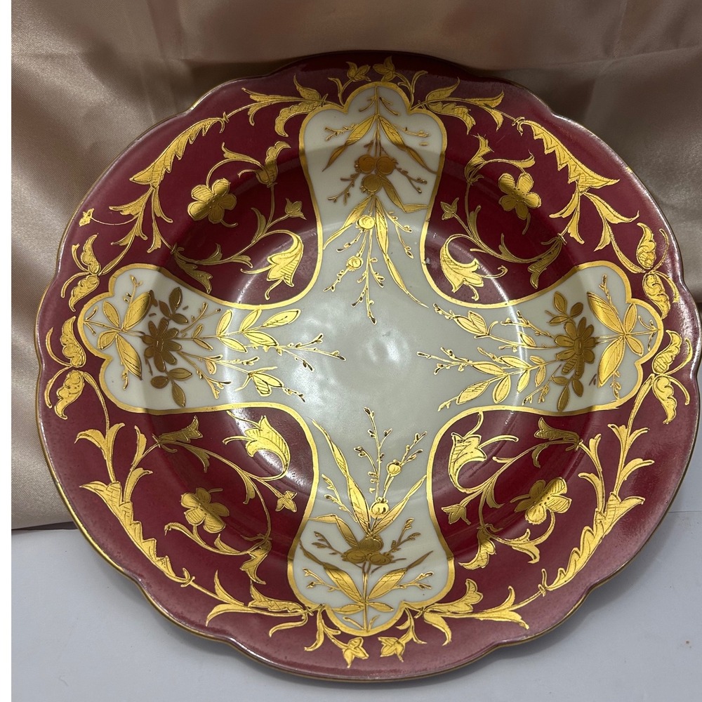 Vintage Boseck Co Gilded Shallow Bowl Plate Red Gold Aesthetic Victorian